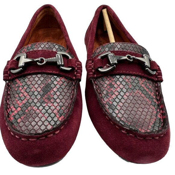 Vionic Women's Suede Moccasins Silver Horsebit Dayna Snake Print Burgundy Size 5 - Picture 4 of 7
